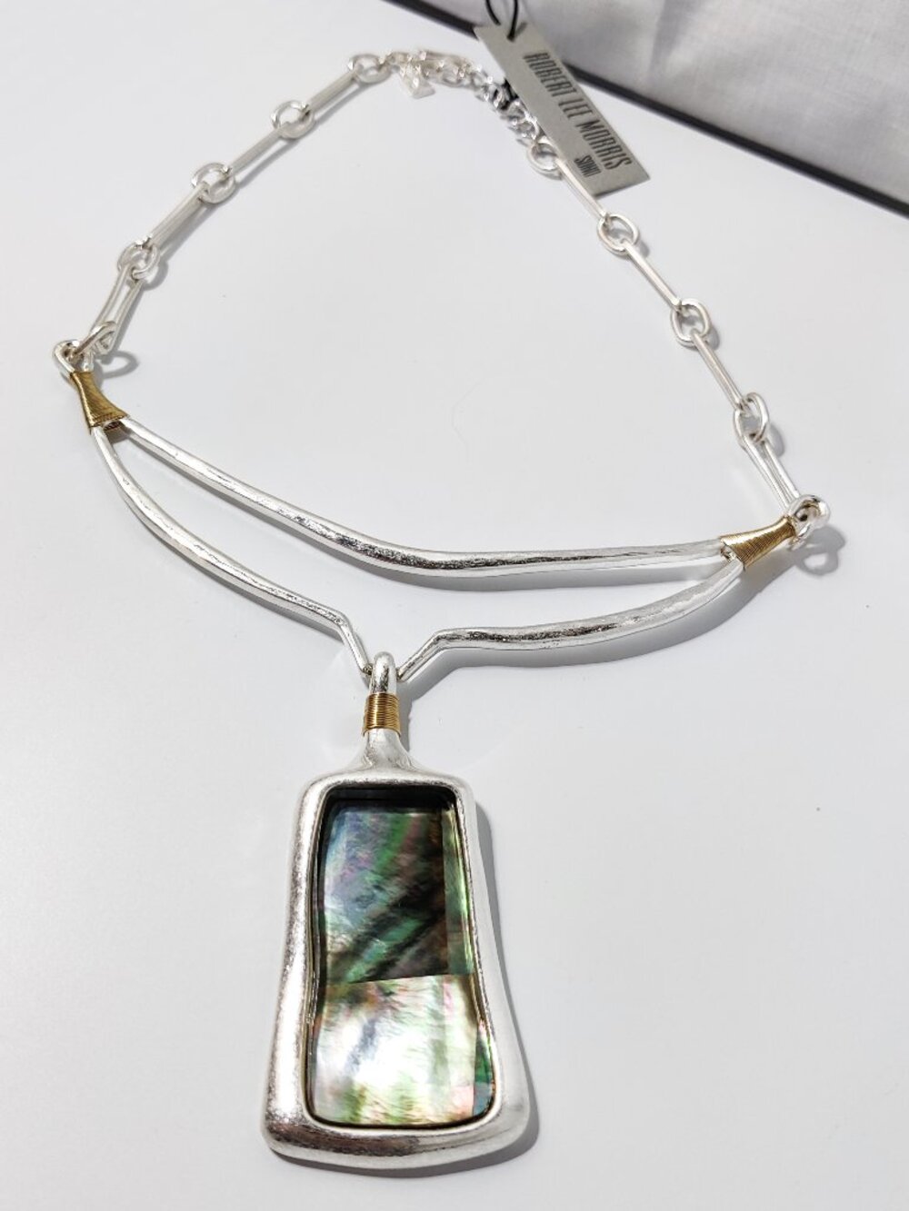Robert Lee Morris Modernist Two-Tone Sculptural Abalone Shell Pendant Necklace